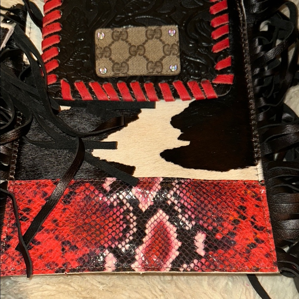 KIG keep it gypsy Red and Black Crossbody Bag with Fringe and Intricate Design - Picture 6 of 6
